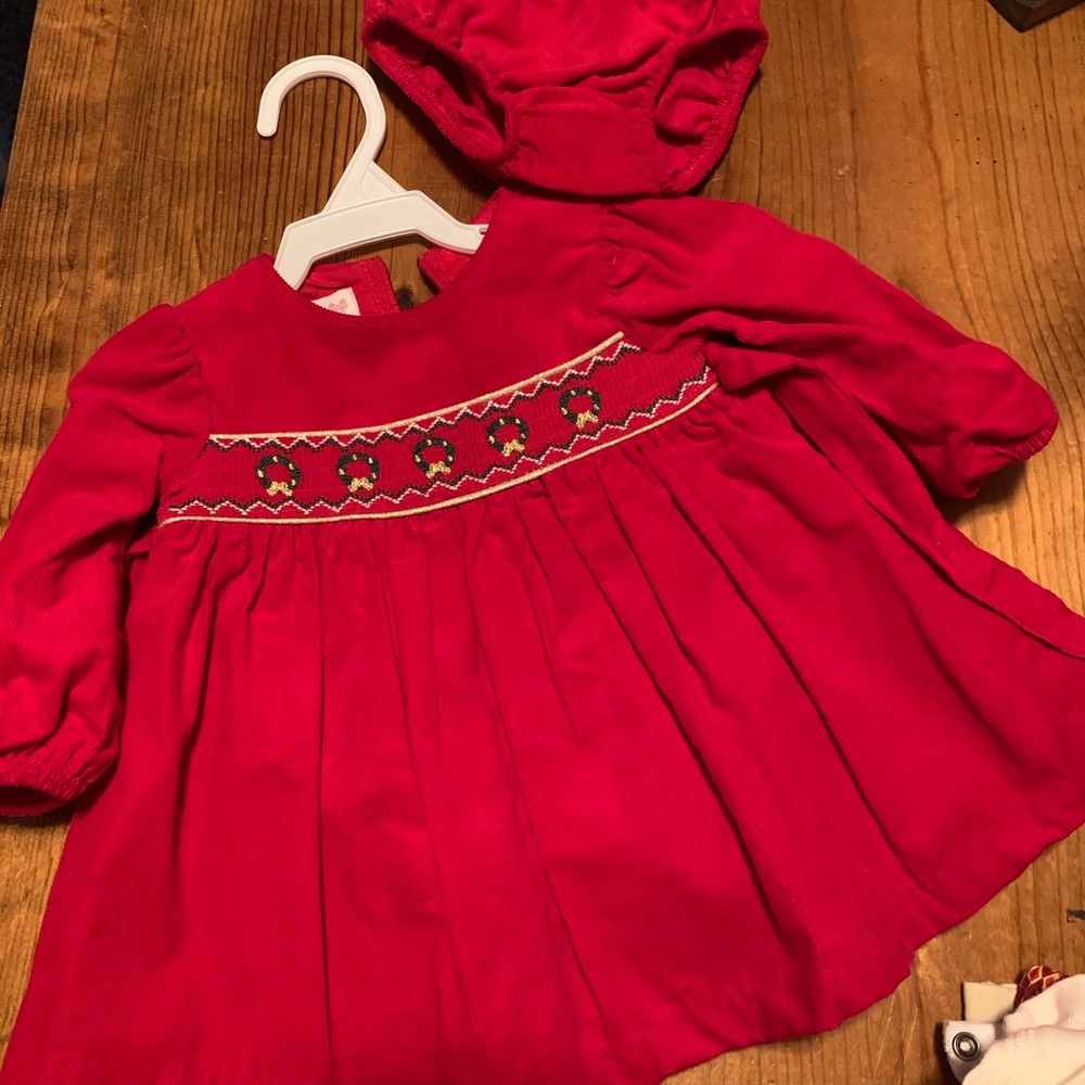 Bonnie Baby corduroy smocked Christmas dress